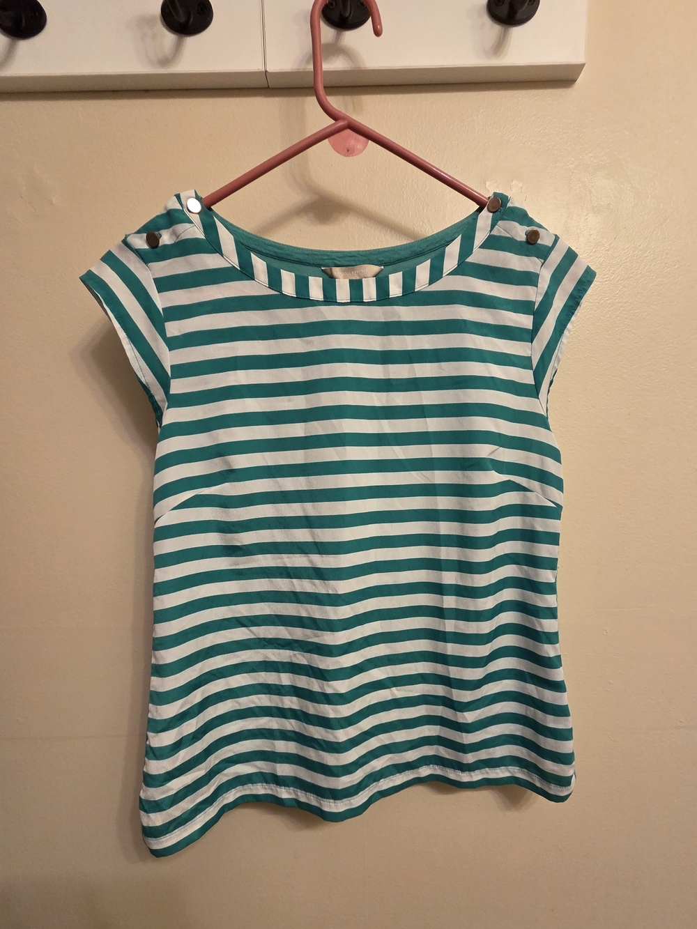 Banana Republic Green & White Striped Cap Sleeve Top – Womans Petite Medium NWOT